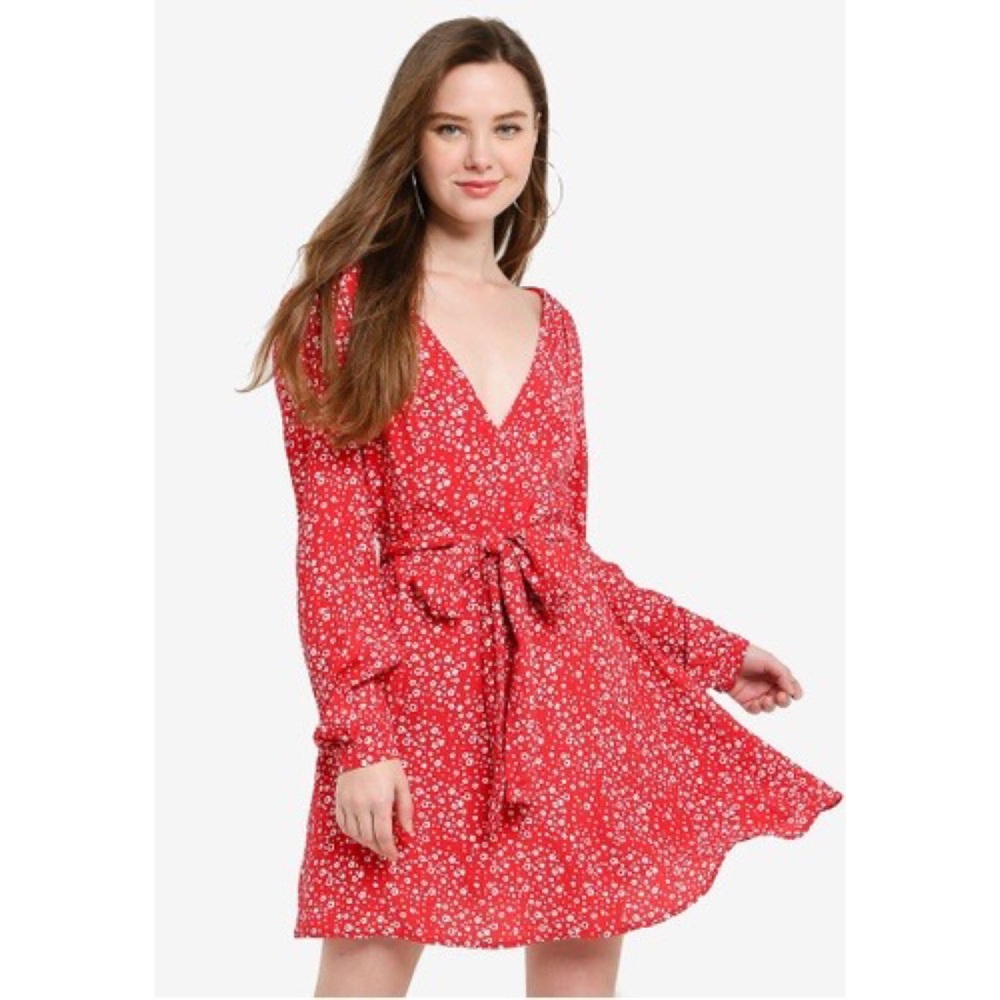 Floral Long Sleeve Wrap Dress